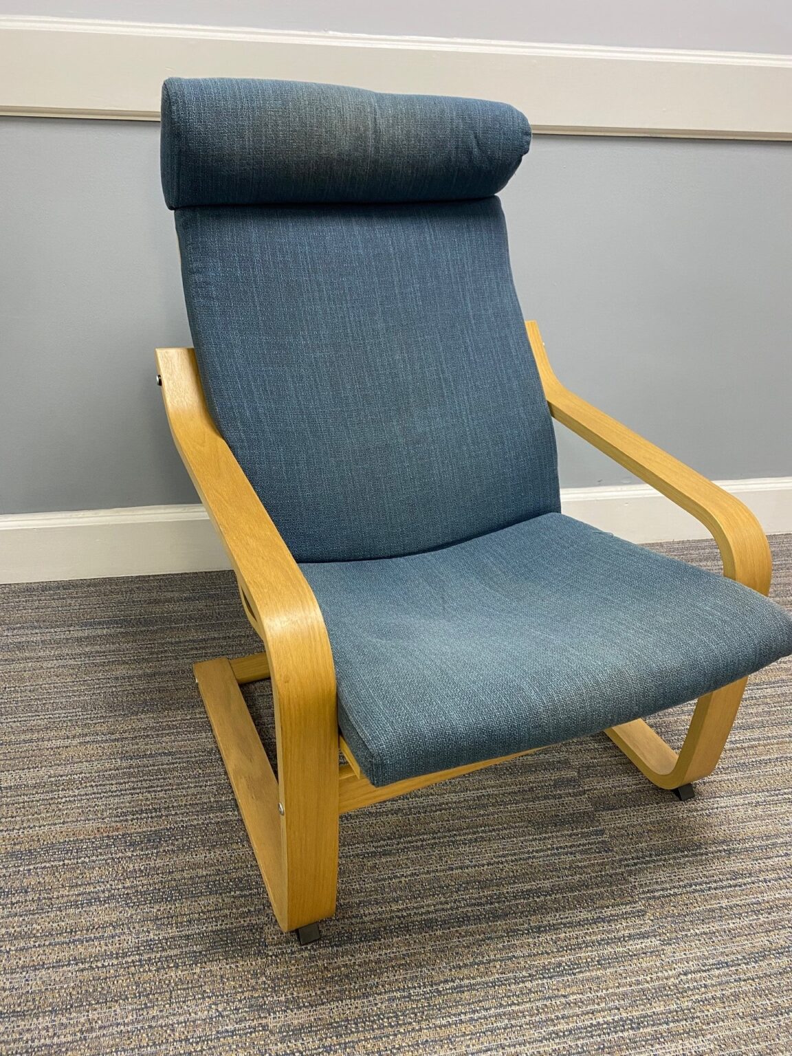 IKEA Poang wood armchair with blue cushion Hospice in the Weald+