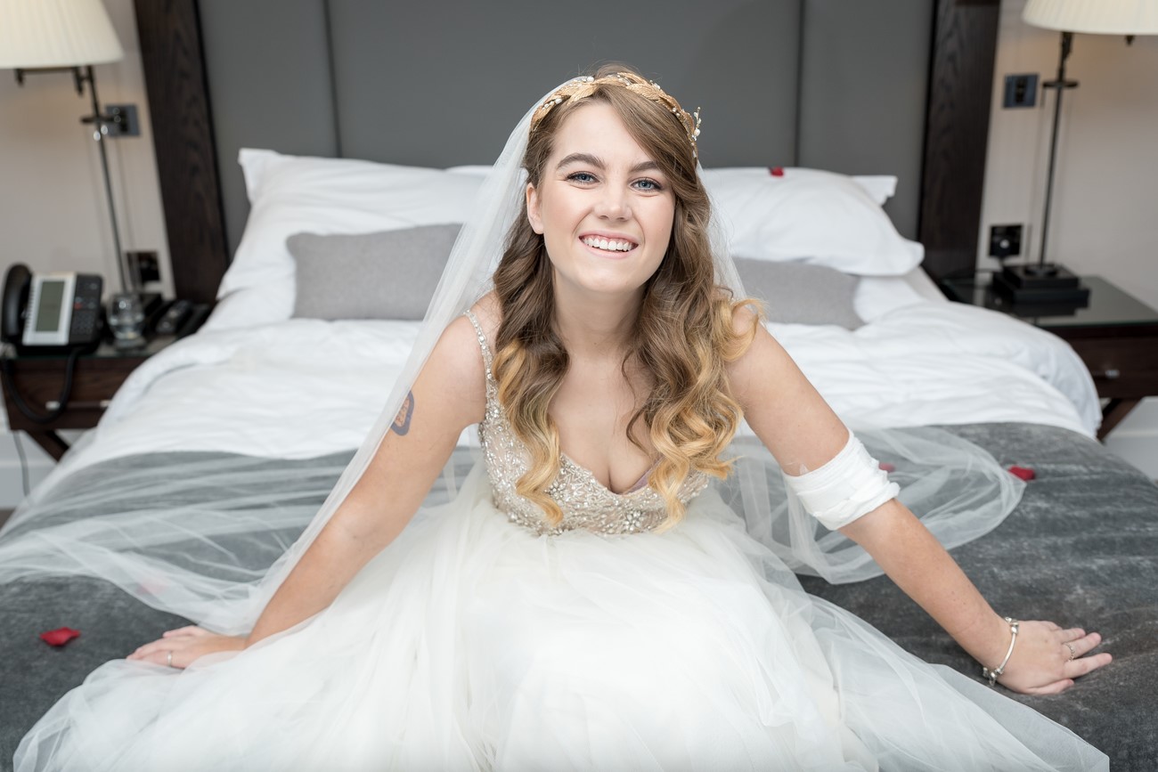 Rebeccah in a wedding dress