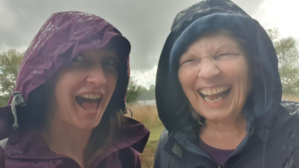 Becky and Mum in the rain