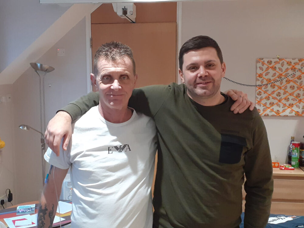 Gordon and Brad in his room at the Hospice