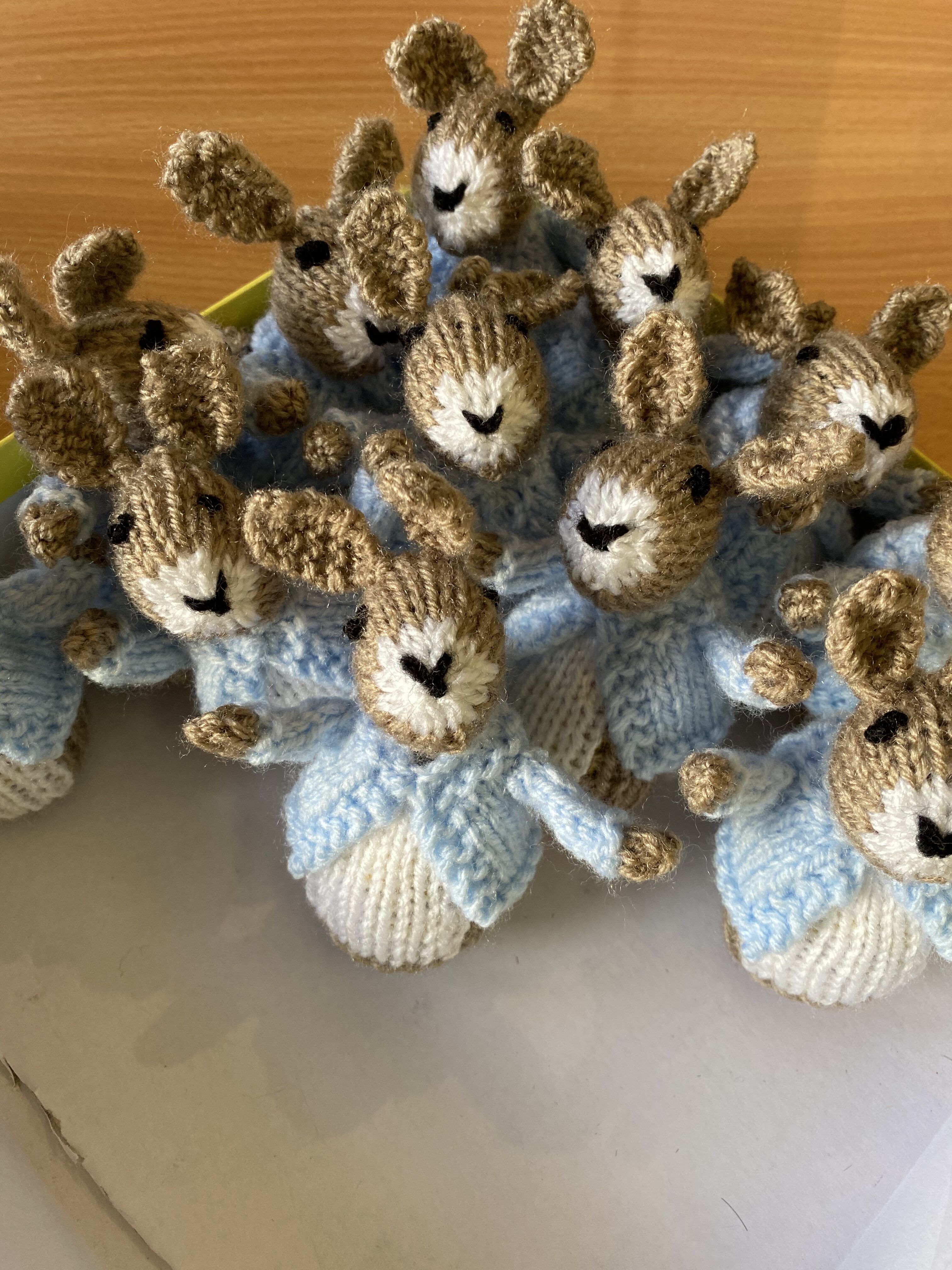 Knitted collection of bunnies