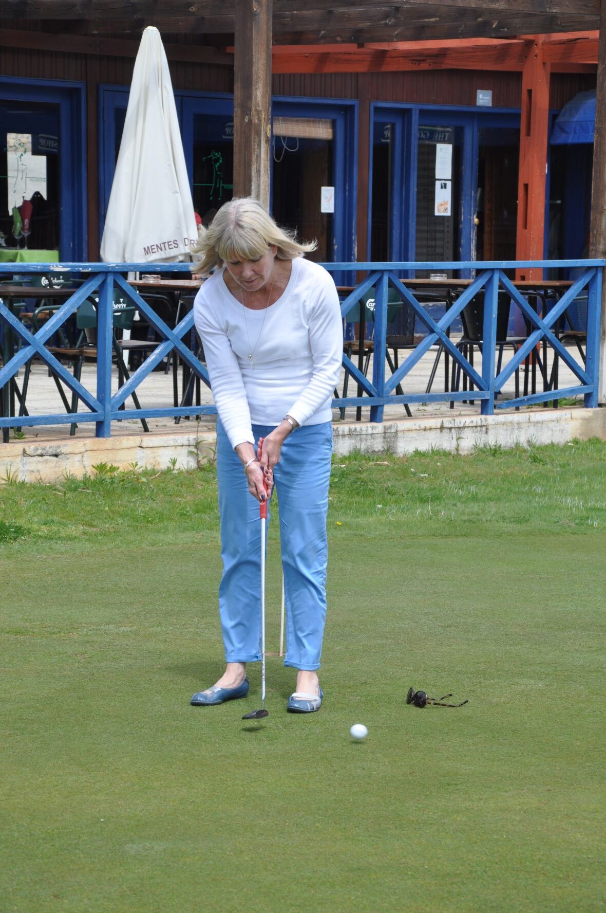 Angie's Mum on the putting green (she was a putting legend!)