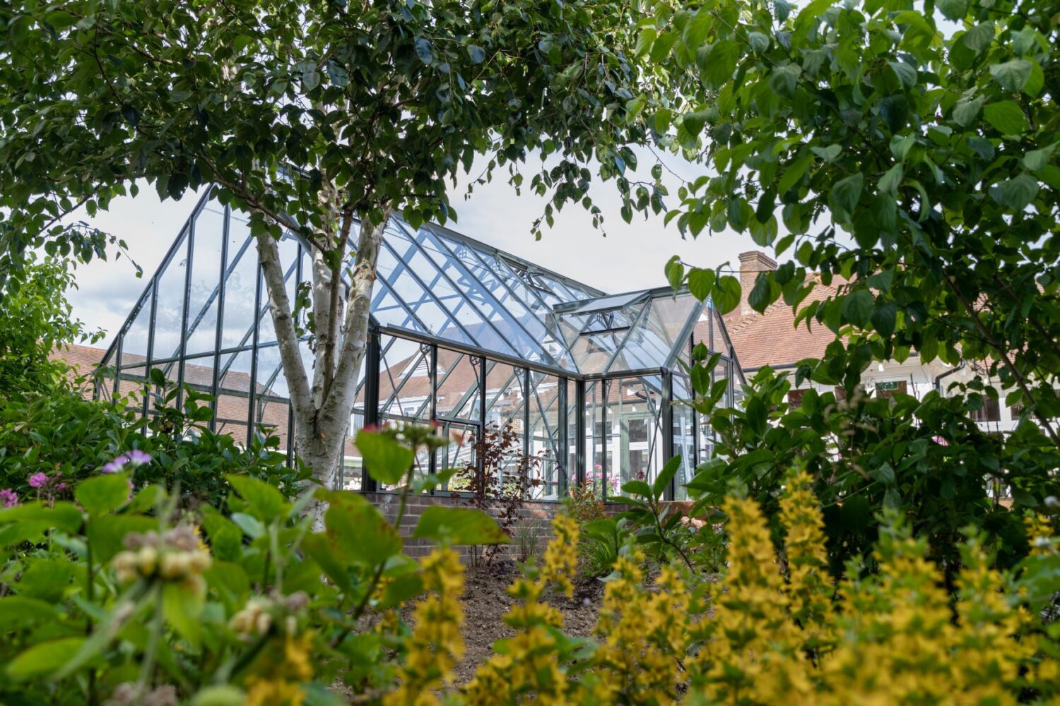 Greenhouse through the trees, in the Garden
